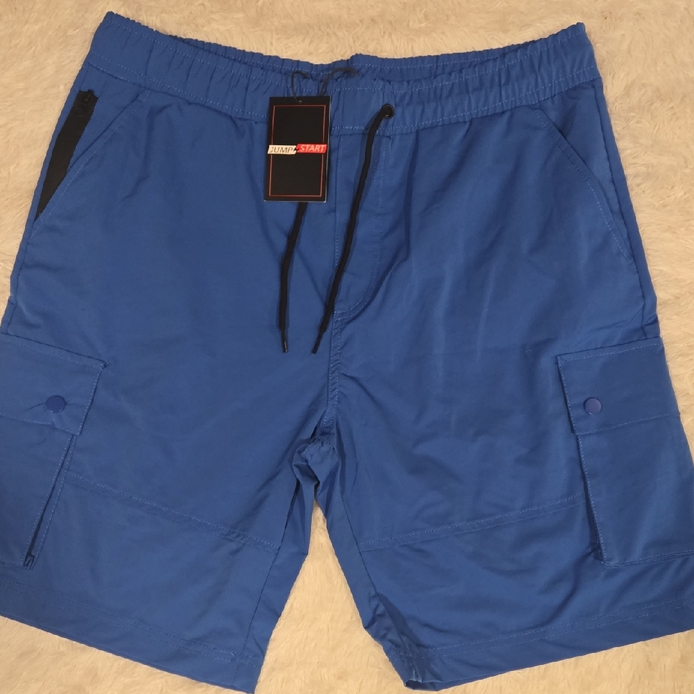 Jump Start Men's Quick-Dry Performance Drawstring Cargo Shorts Navy-L
